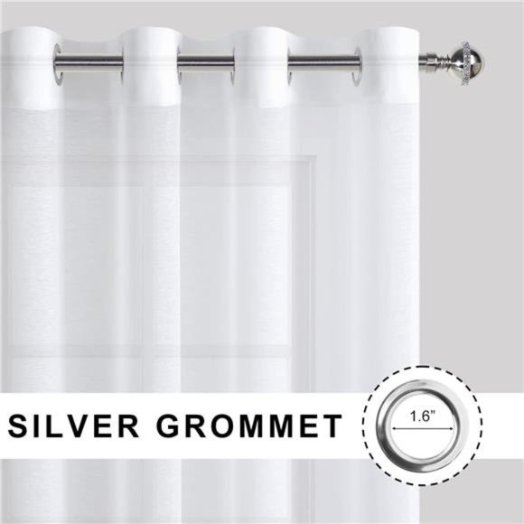 White Sheer Curtains 84 Inches Long - Grommet Semi Transparent Light Filtering - Picture 2 of 7